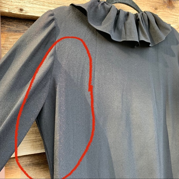 Vintage Mod Ruffle Neck Women’s Black Dress - Picture 13 of 16